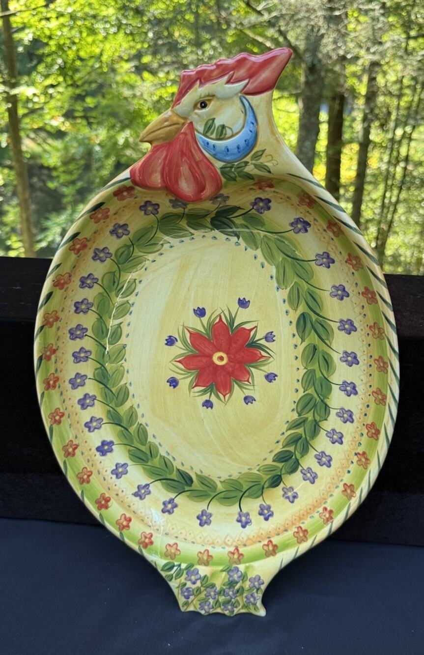 Huge DARIO FARRUCCI DESIGNS HAND PAINTED ROOSTER Turkey PLATTER 20 1/2" EUC